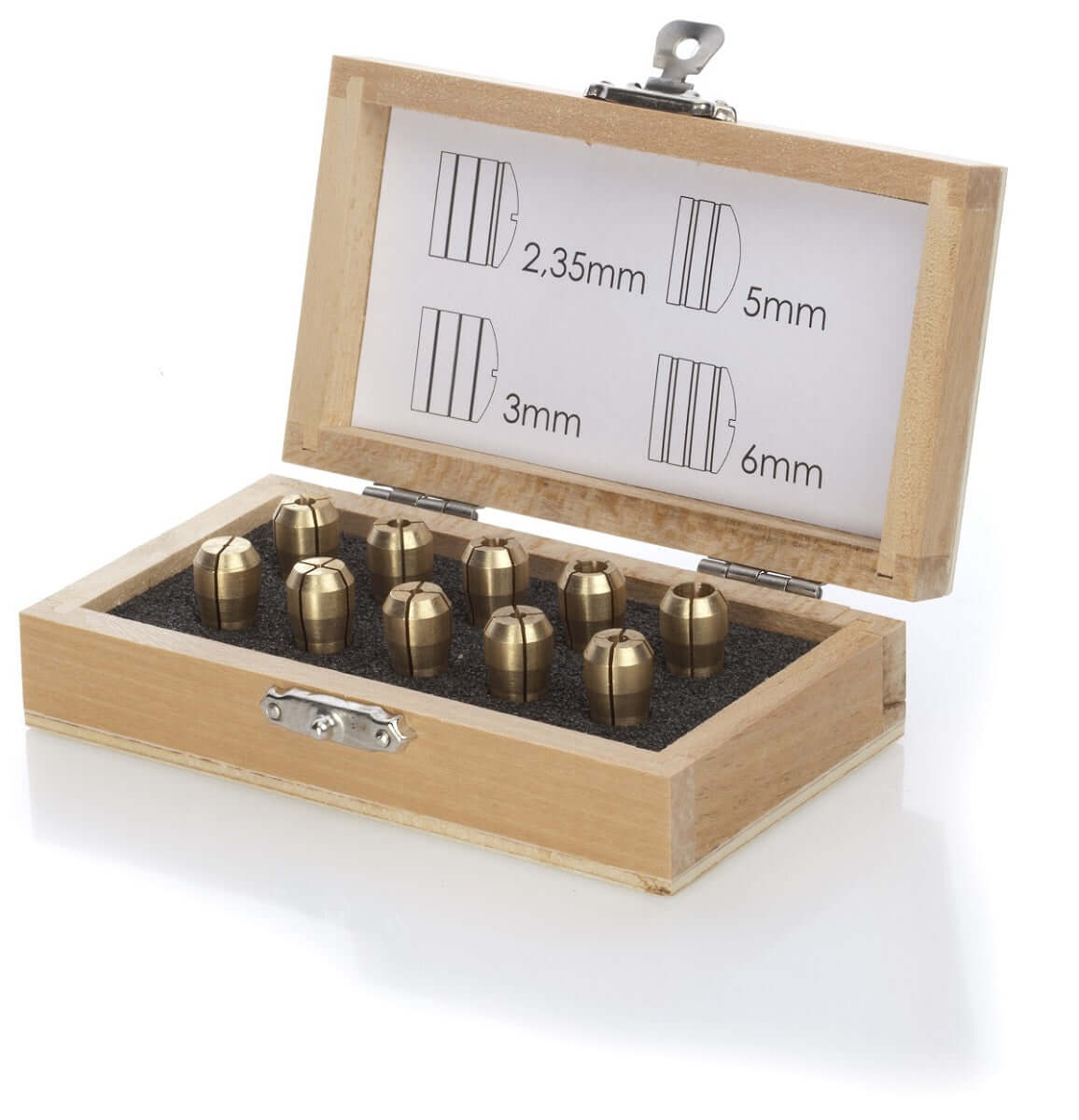 10 Präzisions Metallspannzangen in Holzbox